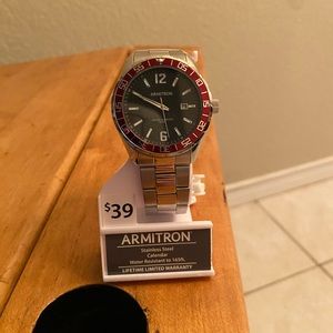 Armitron Black Dial Men's Date Watch Stainless Steel Luxury Water Timepiece